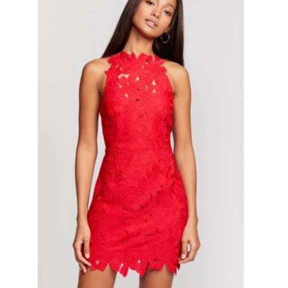 Free People x Saylor Jessa Lace Mini Dress, Bright Red, Sz. L - Picture 2 of 14